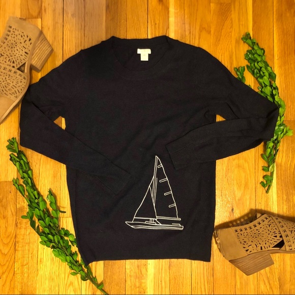 J. Crew Factory Sweaters - J. Crew Intarsia Sailboat Sweater Merino Wool